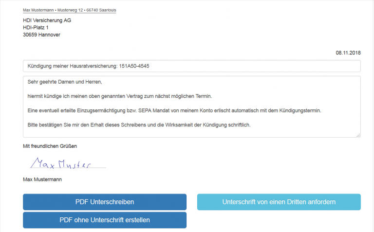 Kündigungsschreiben Vorlage Versicherung direkt Online